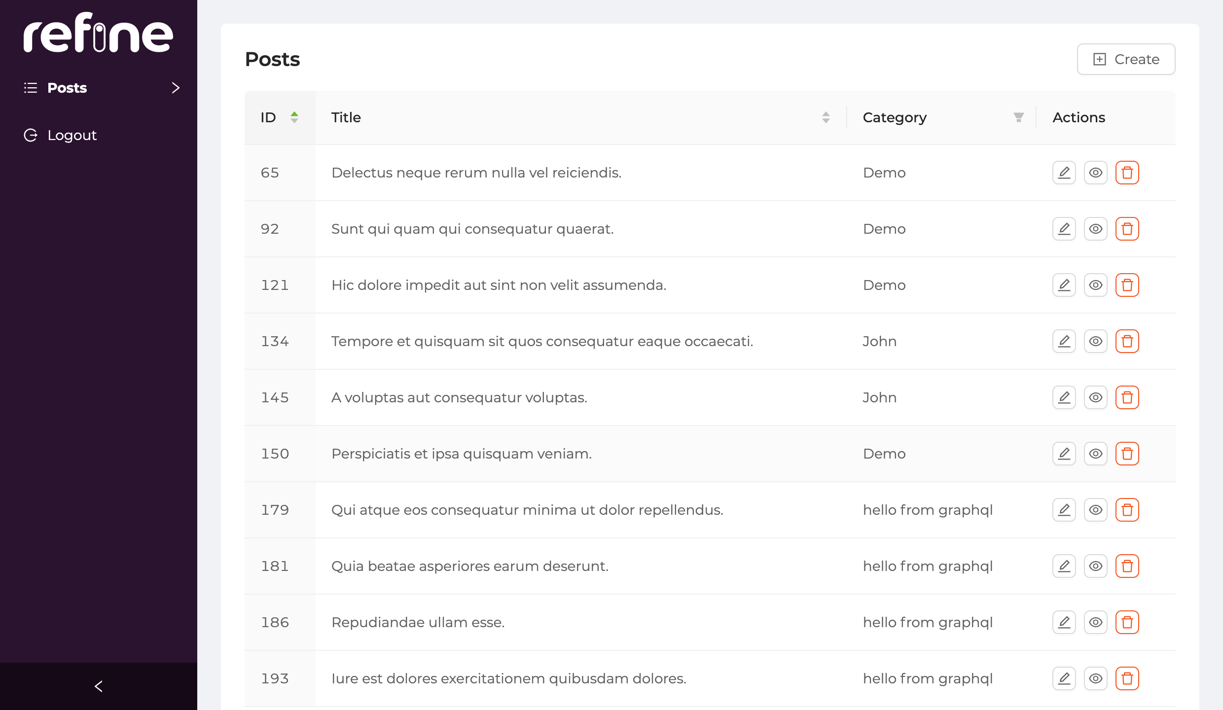 GraphQL list page